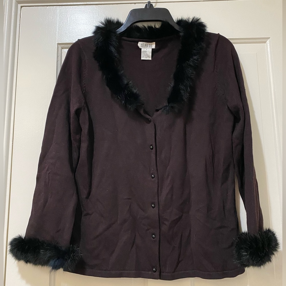 Due Per Due Cardigan Blouse Faux Fur Top Sweater S - Picture 6 of 8